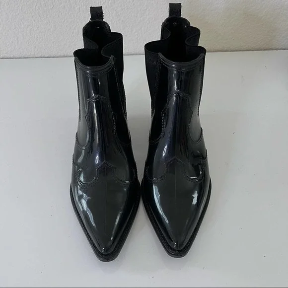 Sam Edelman Pointed Toe Western Bootie Rubber Rain Boot Size 6 Black - Picture 2 of 9